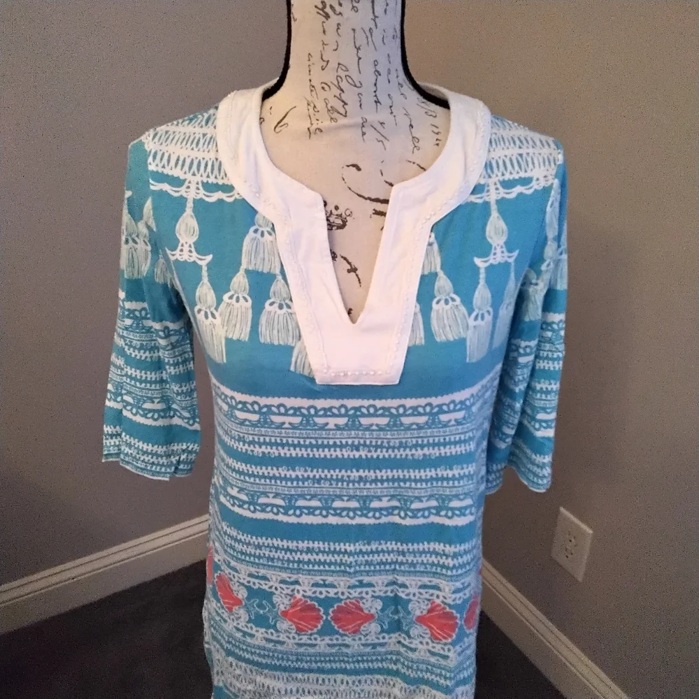 Lilly Pulitzer Dress/Cover-Up in Teal, White & Coral - S - Picture 2 of 8